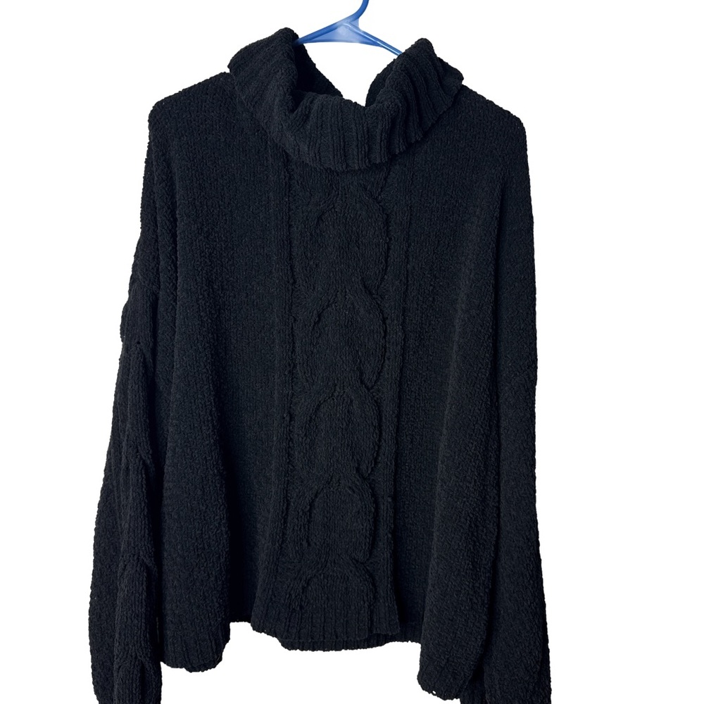 SEVEN7 Women’s Black Cable-Knit Cowl Neck Pullover Sweater Cottagecore Sz XXL